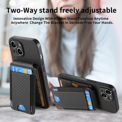 For iPhone 15 Carbon Fiber Vertical Flip Wallet Stand Phone Case(Black) - iPhone 15 Cases by buy2fix | Online Shopping UK | buy2fix