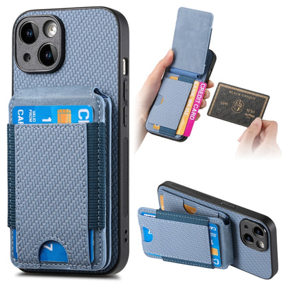 For iPhone 14 Plus Carbon Fiber Vertical Flip Wallet Stand Phone Case(Blue) - iPhone 14 Plus Cases by buy2fix | Online Shopping UK | buy2fix