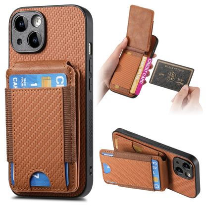 For iPhone 14 Plus Carbon Fiber Vertical Flip Wallet Stand Phone Case(Brown) - iPhone 14 Plus Cases by buy2fix | Online Shopping UK | buy2fix