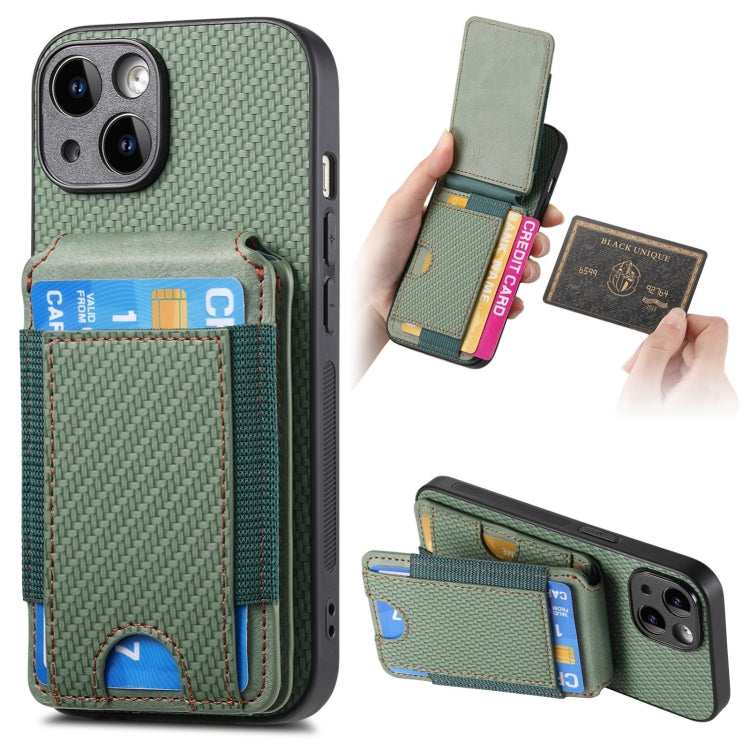 For iPhone 14 Plus Carbon Fiber Vertical Flip Wallet Stand Phone Case(Green) - iPhone 14 Plus Cases by buy2fix | Online Shopping UK | buy2fix