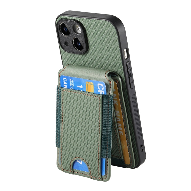 For iPhone 14 Plus Carbon Fiber Vertical Flip Wallet Stand Phone Case(Green) - iPhone 14 Plus Cases by buy2fix | Online Shopping UK | buy2fix