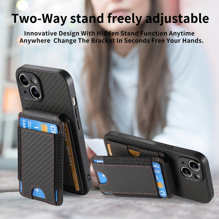 For iPhone 14 Carbon Fiber Vertical Flip Wallet Stand Phone Case(Black) - iPhone 14 Cases by buy2fix | Online Shopping UK | buy2fix
