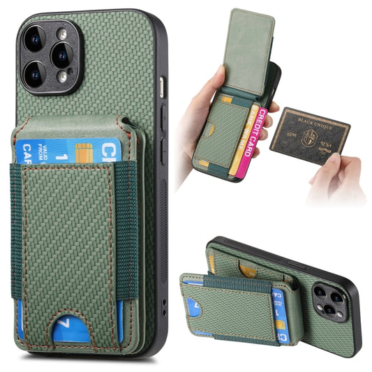 For iPhone 14 Pro Max Carbon Fiber Vertical Flip Wallet Stand Phone Case(Green) - iPhone 14 Pro Max Cases by buy2fix | Online Shopping UK | buy2fix