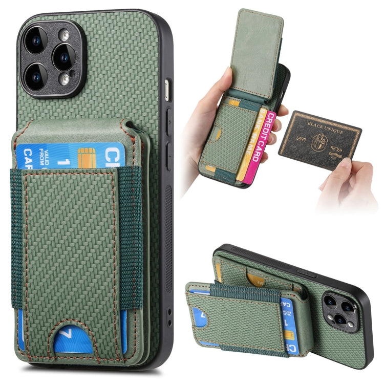 For iPhone 13 Pro Carbon Fiber Vertical Flip Wallet Stand Phone Case(Green) - iPhone 13 Pro Cases by buy2fix | Online Shopping UK | buy2fix