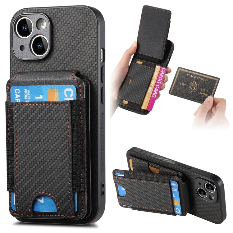 For iPhone 13 Carbon Fiber Vertical Flip Wallet Stand Phone Case(Black) - iPhone 13 Cases by buy2fix | Online Shopping UK | buy2fix