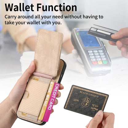 For iPhone 12 Carbon Fiber Vertical Flip Wallet Stand Phone Case(Khaki) - iPhone 12 / 12 Pro Cases by buy2fix | Online Shopping UK | buy2fix