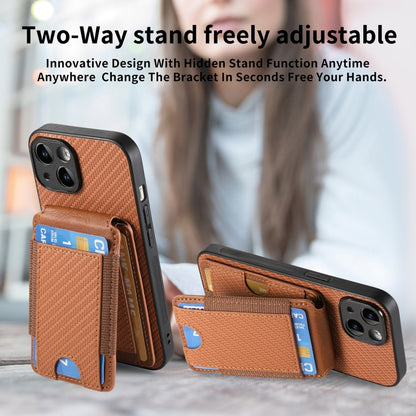 For iPhone 12 Pro Carbon Fiber Vertical Flip Wallet Stand Phone Case(Brown) - iPhone 12 / 12 Pro Cases by buy2fix | Online Shopping UK | buy2fix