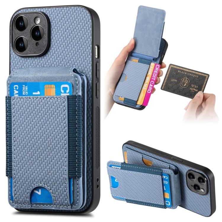 For iPhone 11 Pro Carbon Fiber Vertical Flip Wallet Stand Phone Case(Blue) - iPhone 11 Pro Cases by buy2fix | Online Shopping UK | buy2fix
