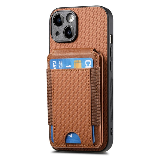 For iPhone XR Carbon Fiber Vertical Flip Wallet Stand Phone Case(Brown) - More iPhone Cases by buy2fix | Online Shopping UK | buy2fix