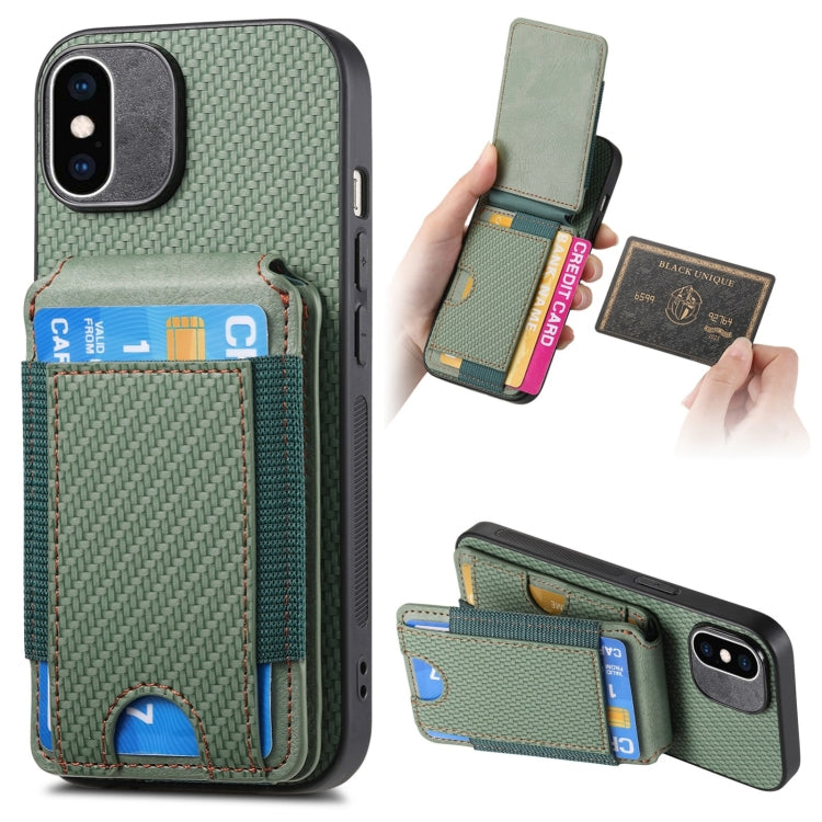 For iPhone XS Max Carbon Fiber Vertical Flip Wallet Stand Phone Case(Green) - More iPhone Cases by buy2fix | Online Shopping UK | buy2fix