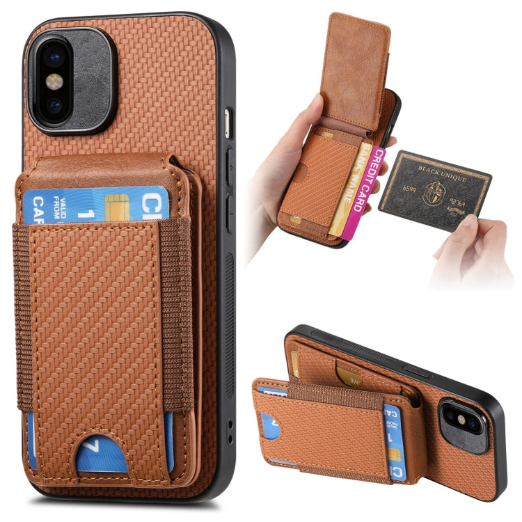 For iPhone X / XS Carbon Fiber Vertical Flip Wallet Stand Phone Case(Brown) - More iPhone Cases by buy2fix | Online Shopping UK | buy2fix