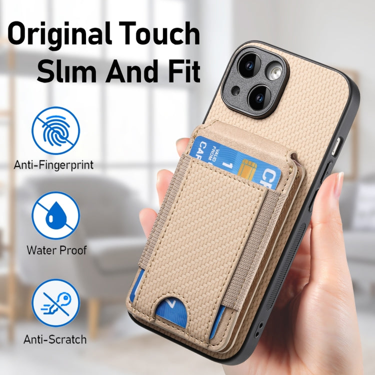 For iPhone X / XS Carbon Fiber Vertical Flip Wallet Stand Phone Case(Khaki) - More iPhone Cases by buy2fix | Online Shopping UK | buy2fix