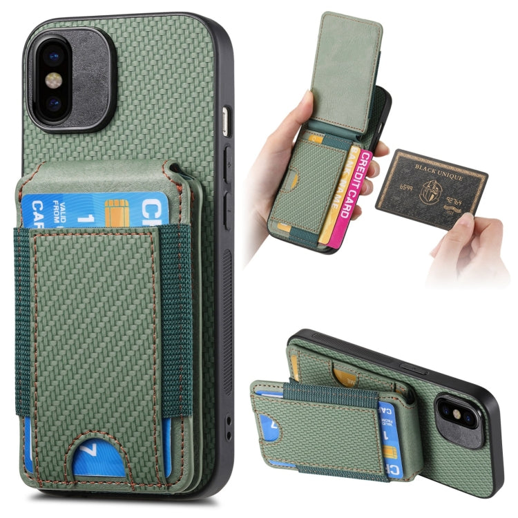 For iPhone X / XS Carbon Fiber Vertical Flip Wallet Stand Phone Case(Green) - More iPhone Cases by buy2fix | Online Shopping UK | buy2fix