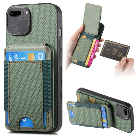 For iPhone 7 Plus / 8 Plus Carbon Fiber Vertical Flip Wallet Stand Phone Case(Green) - More iPhone Cases by buy2fix | Online Shopping UK | buy2fix