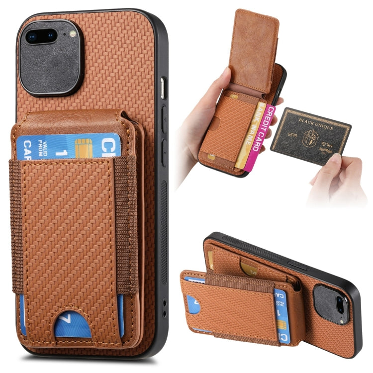 For iPhone 6 Plus / 6s Plus Carbon Fiber Vertical Flip Wallet Stand Phone Case(Brown) - More iPhone Cases by buy2fix | Online Shopping UK | buy2fix