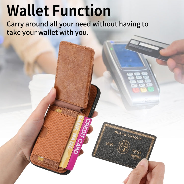 For iPhone 6 Plus / 6s Plus Carbon Fiber Vertical Flip Wallet Stand Phone Case(Brown) - More iPhone Cases by buy2fix | Online Shopping UK | buy2fix