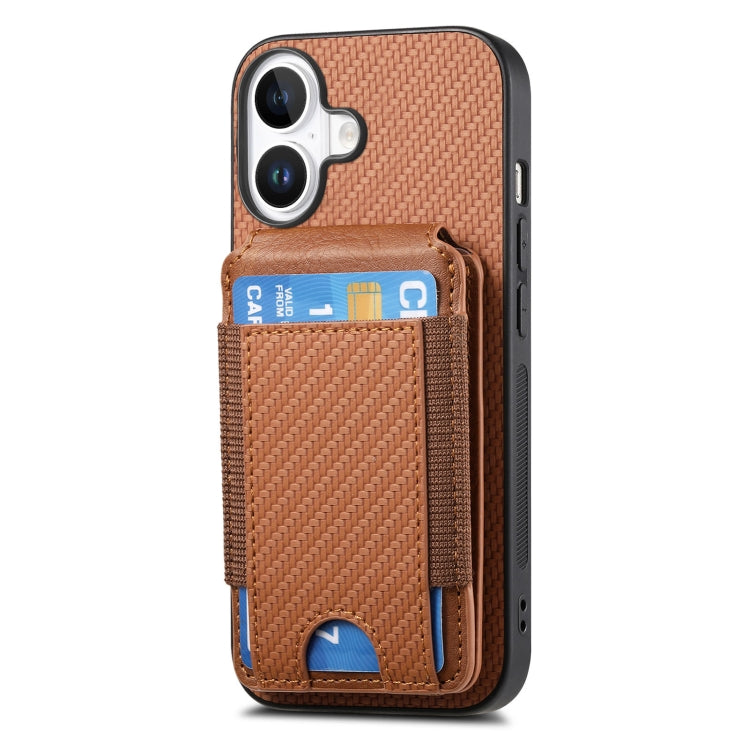 For iPhone 16 Plus Carbon Fiber Vertical Flip Wallet Stand Phone Case(Brown) - iPhone 16 Plus Cases by buy2fix | Online Shopping UK | buy2fix