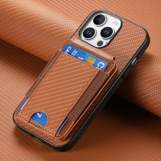 For iPhone 16 Pro Max Carbon Fiber Vertical Flip Wallet Stand Phone Case(Brown) by buy2fix