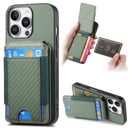 For iPhone 16 Pro Max Carbon Fiber Vertical Flip Wallet Stand Phone Case(Green) - More iPhone Cases by buy2fix | Online Shopping UK | buy2fix