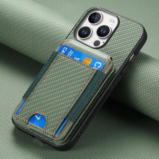 For iPhone 16 Pro Max Carbon Fiber Vertical Flip Wallet Stand Phone Case(Green) by buy2fix