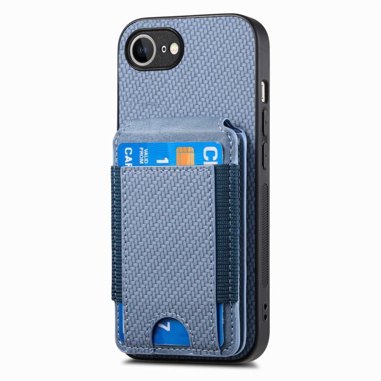 For iPhone 16e Carbon Fiber Vertical Flip Wallet Stand Phone Case(Blue) - iPhone 16e Cases by buy2fix | Online Shopping UK | buy2fix