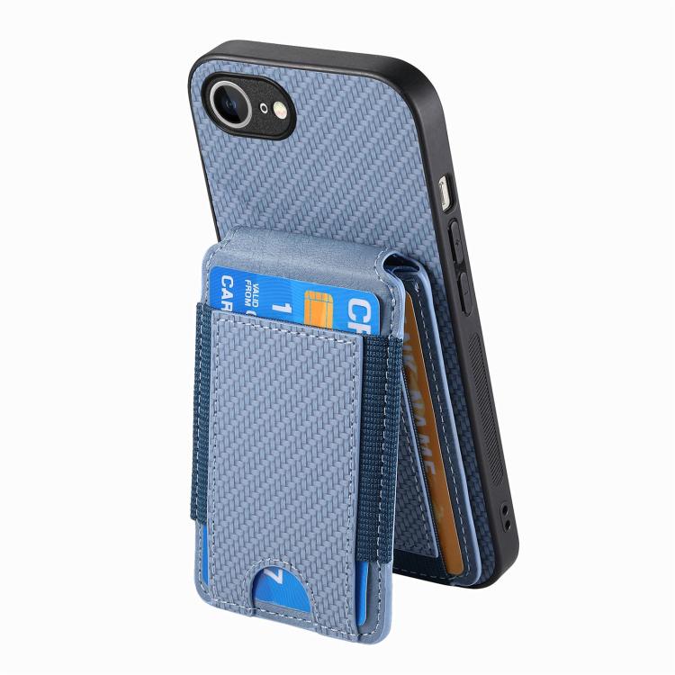 For iPhone 16e Carbon Fiber Vertical Flip Wallet Stand Phone Case(Blue) - iPhone 16e Cases by buy2fix | Online Shopping UK | buy2fix