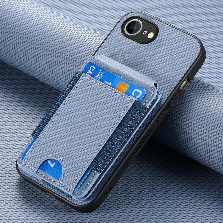 For iPhone 16e Carbon Fiber Vertical Flip Wallet Stand Phone Case(Blue) - iPhone 16e Cases by buy2fix | Online Shopping UK | buy2fix