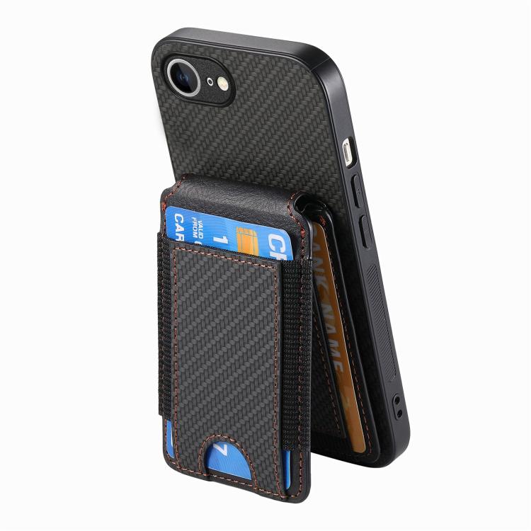 For iPhone 16e Carbon Fiber Vertical Flip Wallet Stand Phone Case(Black) - iPhone 16e Cases by buy2fix | Online Shopping UK | buy2fix