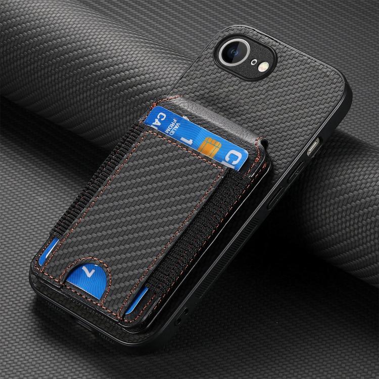 For iPhone 16e Carbon Fiber Vertical Flip Wallet Stand Phone Case(Black) - iPhone 16e Cases by buy2fix | Online Shopping UK | buy2fix