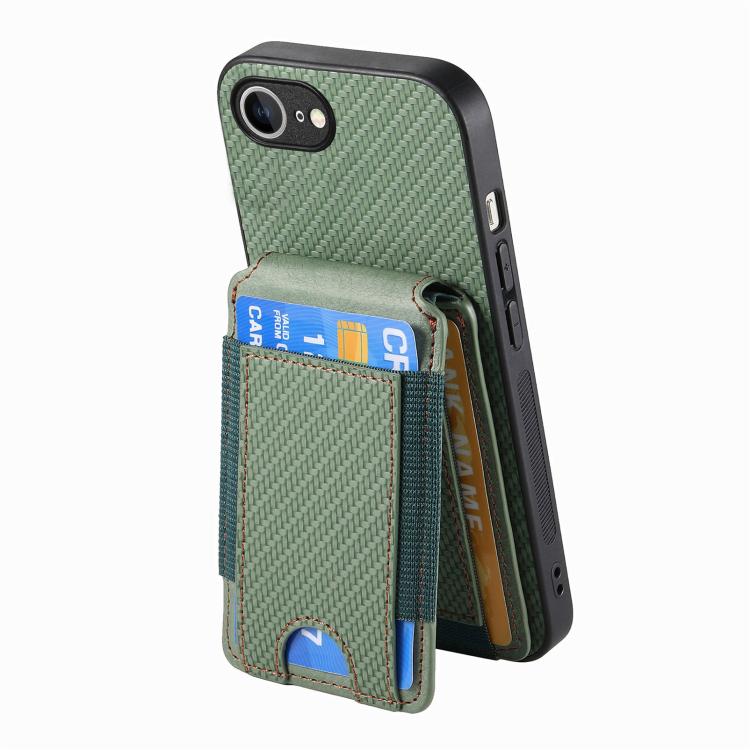 For iPhone 16e Carbon Fiber Vertical Flip Wallet Stand Phone Case(Green) - iPhone 16e Cases by buy2fix | Online Shopping UK | buy2fix