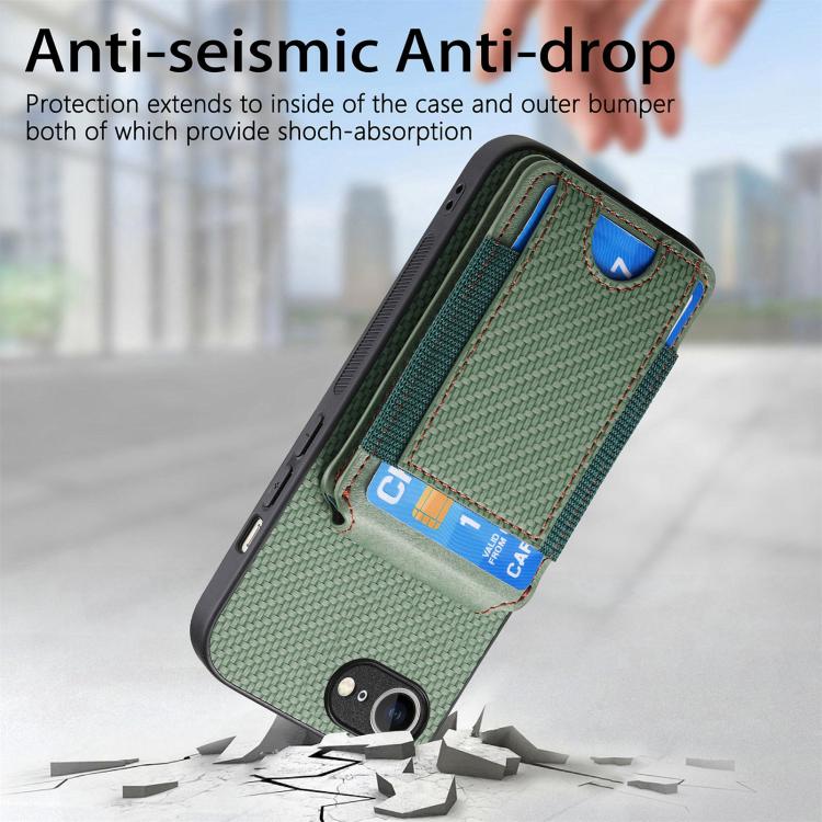For iPhone 16e Carbon Fiber Vertical Flip Wallet Stand Phone Case(Green) - iPhone 16e Cases by buy2fix | Online Shopping UK | buy2fix