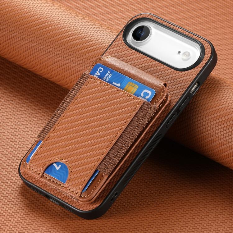 For iPhone Air Carbon Fiber Vertical Flip Wallet Stand Phone Case(Brown) - iPhone Air Cases by buy2fix | Online Shopping UK | buy2fix