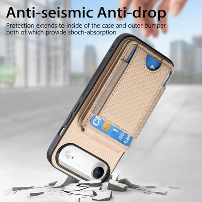 For iPhone Air Carbon Fiber Vertical Flip Wallet Stand Phone Case(Khaki) - iPhone Air Cases by buy2fix | Online Shopping UK | buy2fix