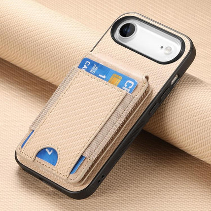 For iPhone Air Carbon Fiber Vertical Flip Wallet Stand Phone Case(Khaki) - iPhone Air Cases by buy2fix | Online Shopping UK | buy2fix