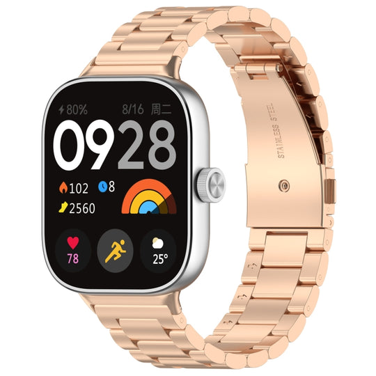 For Redmi Watch 6 / Watch 5 / Watch 4 Three Bead Stainless Steel Metal Watch Band(Rose Gold)