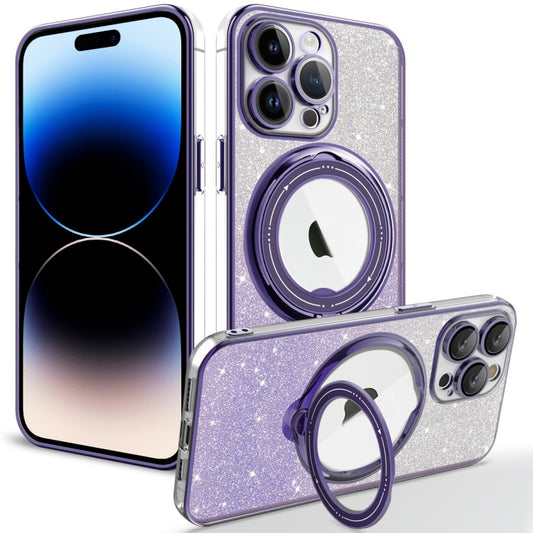 For iPhone 14 Pro Max Rotation MagSafe Holder Gradient Glitter TPU Phone Case(Night Purple) - iPhone 14 Pro Max Cases by buy2fix | Online Shopping UK | buy2fix