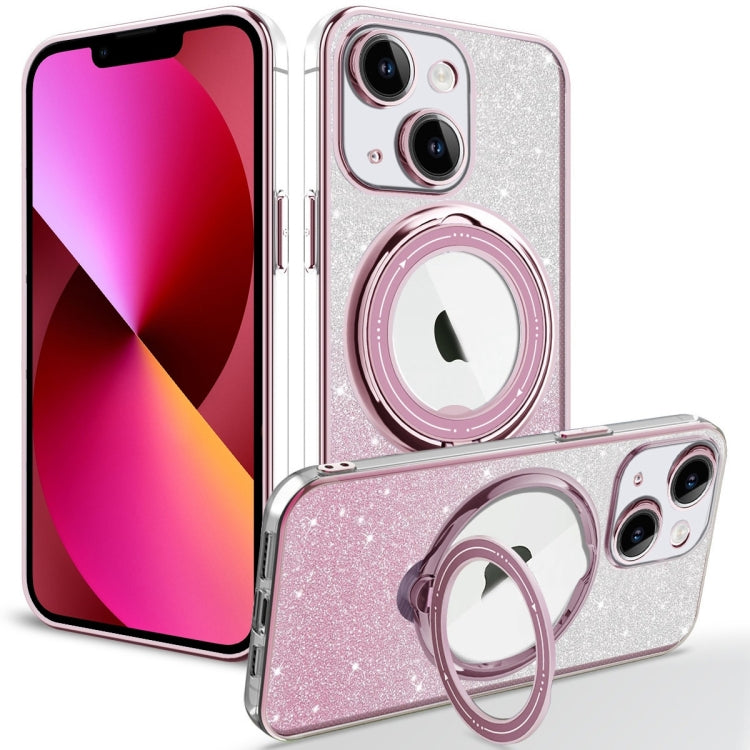 For  iPhone 13 Rotation MagSafe Holder Gradient Glitter TPU Phone Case(Pink) - iPhone 13 Cases by buy2fix | Online Shopping UK | buy2fix