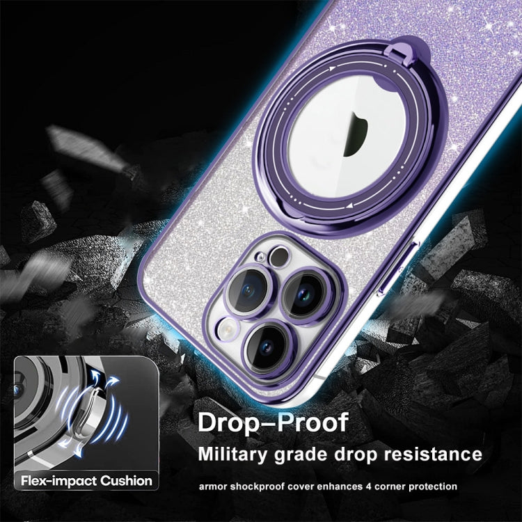 For iPhone 14 Plus Rotation MagSafe Holder Gradient Glitter TPU Phone Case(Pink) by buy2fix