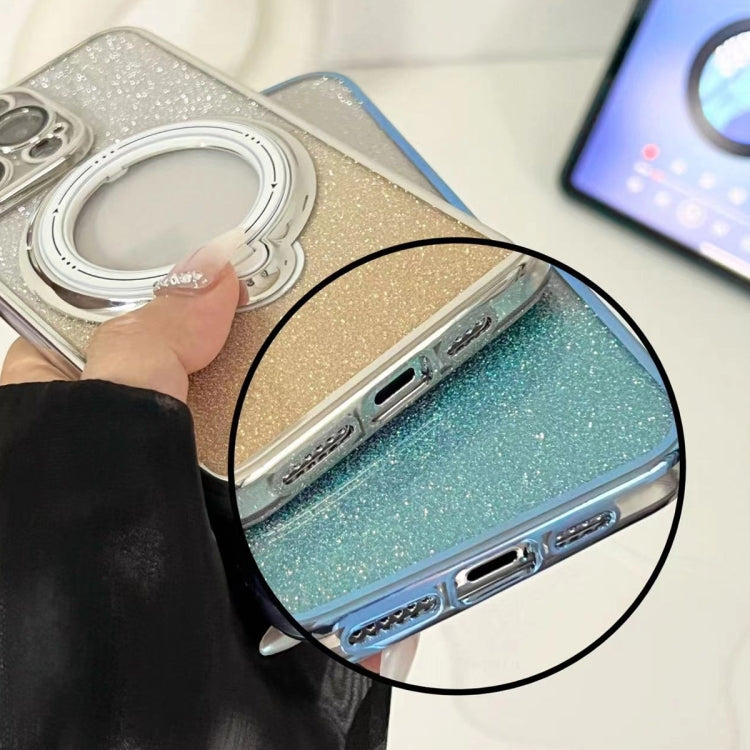 For iPhone 14 Pro Rotation MagSafe Holder Gradient Glitter TPU Phone Case(Sierra Blue) - iPhone 14 Pro Cases by buy2fix | Online Shopping UK | buy2fix