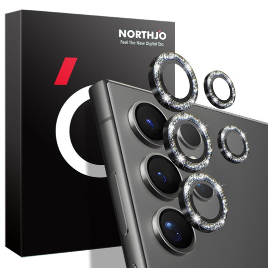 For Samsung Galaxy S24 Ultra 5G NORTHJO Camera Lens Bling Glitter Metal Ring Tempered Glass Film(Black)