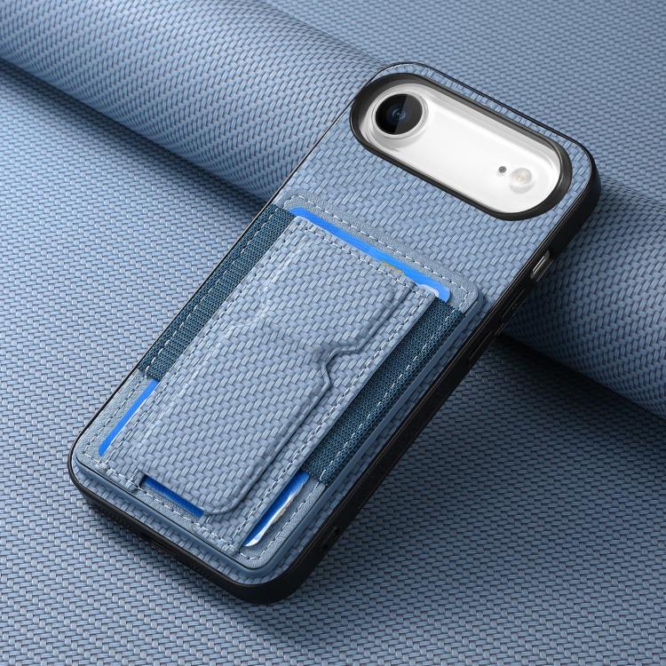 For iPhone Air Carbon Fiber Fold Stand Elastic Card Bag Phone Case(Blue) - iPhone Air Cases by buy2fix | Online Shopping UK | buy2fix
