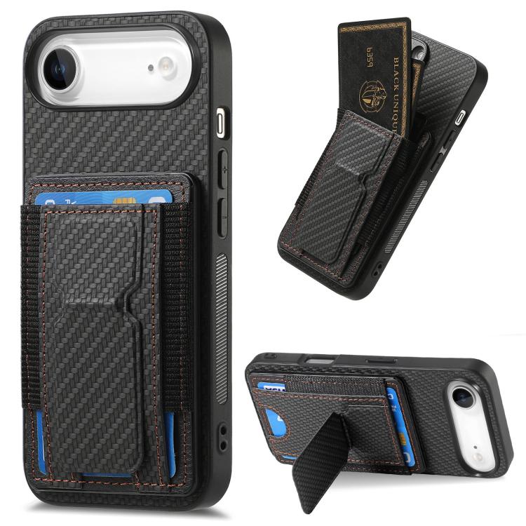 For iPhone Air Carbon Fiber Fold Stand Elastic Card Bag Phone Case(Black) - iPhone Air Cases by buy2fix | Online Shopping UK | buy2fix