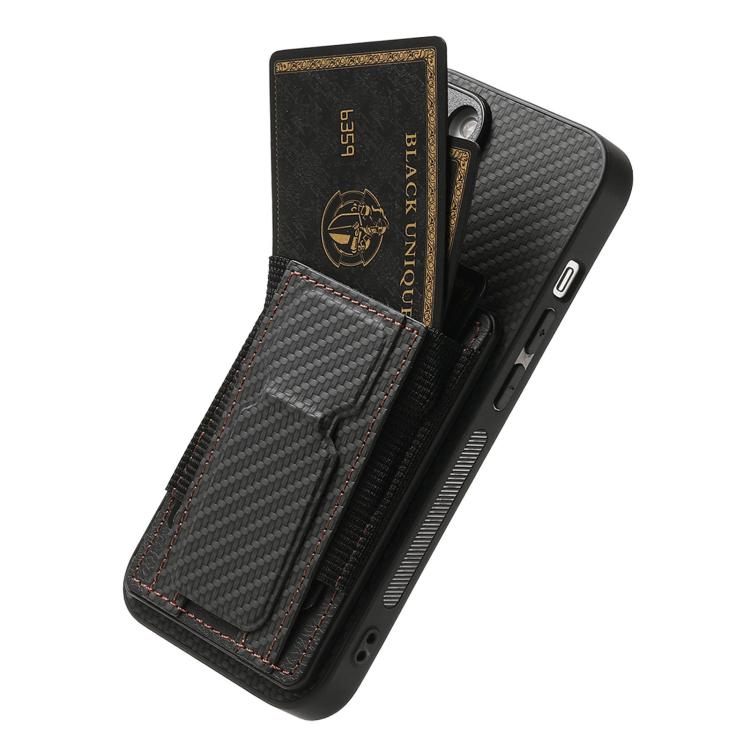 For iPhone Air Carbon Fiber Fold Stand Elastic Card Bag Phone Case(Black) - iPhone Air Cases by buy2fix | Online Shopping UK | buy2fix