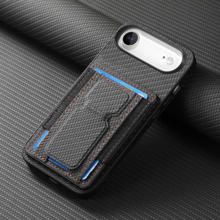 For iPhone Air Carbon Fiber Fold Stand Elastic Card Bag Phone Case(Black) - iPhone Air Cases by buy2fix | Online Shopping UK | buy2fix