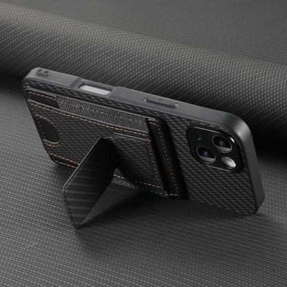 For iPhone Air Carbon Fiber Fold Stand Elastic Card Bag Phone Case(Black) - iPhone Air Cases by buy2fix | Online Shopping UK | buy2fix