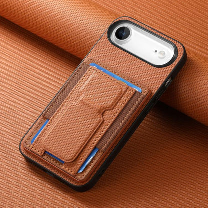 For iPhone Air Carbon Fiber Fold Stand Elastic Card Bag Phone Case(Brown) - iPhone Air Cases by buy2fix | Online Shopping UK | buy2fix