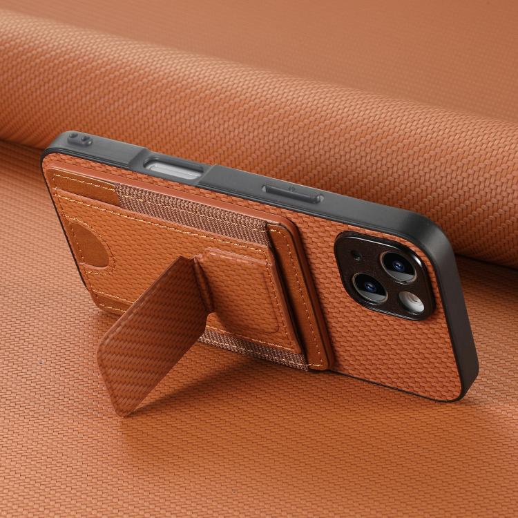 For iPhone Air Carbon Fiber Fold Stand Elastic Card Bag Phone Case(Brown) - iPhone Air Cases by buy2fix | Online Shopping UK | buy2fix