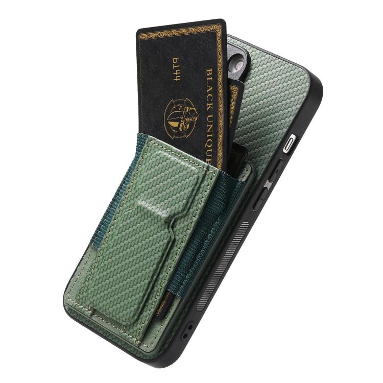 For iPhone Air Carbon Fiber Fold Stand Elastic Card Bag Phone Case(Green) - iPhone Air Cases by buy2fix | Online Shopping UK | buy2fix