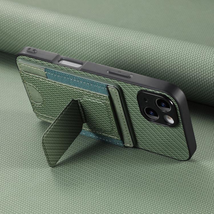 For iPhone Air Carbon Fiber Fold Stand Elastic Card Bag Phone Case(Green) - iPhone Air Cases by buy2fix | Online Shopping UK | buy2fix