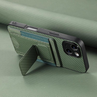 For iPhone Air Carbon Fiber Fold Stand Elastic Card Bag Phone Case(Green) - iPhone Air Cases by buy2fix | Online Shopping UK | buy2fix